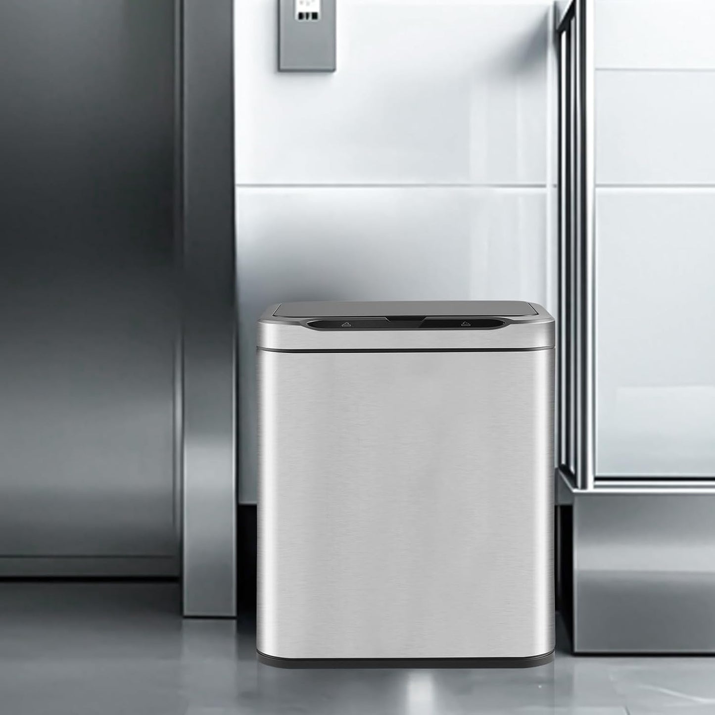 ELPHECO Stainless Steel Office Trash Can Motion Sensor Garbage Can Touchless Smart Trash Can Automatic Waste Bin for Kitchen, Office, Bathroom (Silver, 3.5 Gallons)