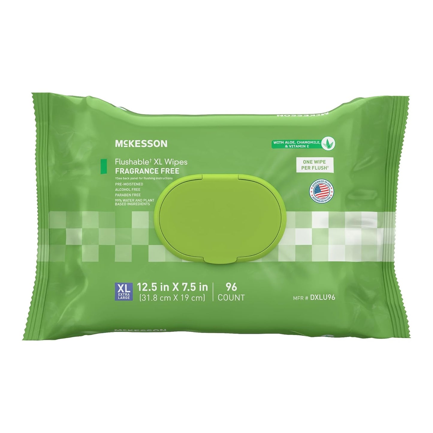 McKesson Flushable* Adult Wet Wipes XL – 96 Wipes (1 Pack of 96) – Aloe & Vitamin E, Plant-Based Cleansing Wipes, Unscented, Extra Large