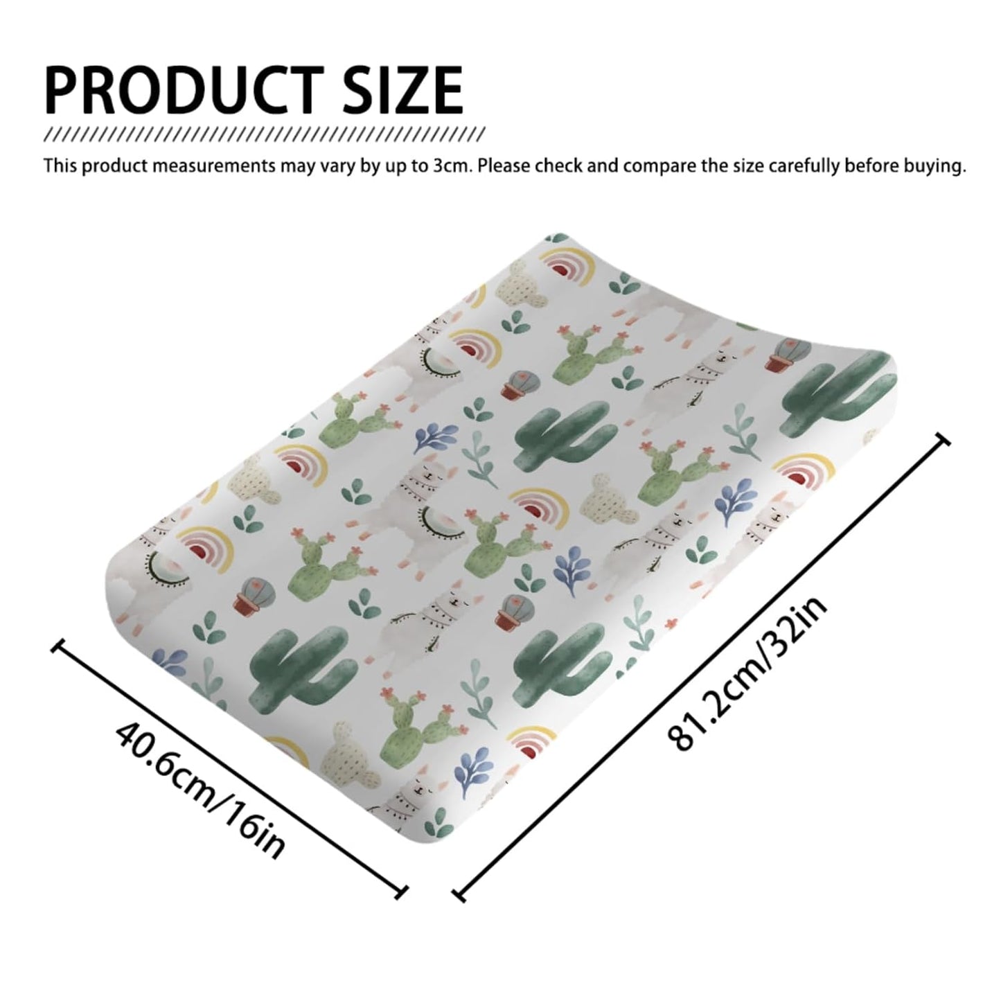 Cute Llama Changing Pad Cover Funny Llama Cactus Leaves Rainbow Unisex Diaper Change Table Covers for Boys Girls Soft Stretchy Baby Changing Mats Sheets 32''x16''