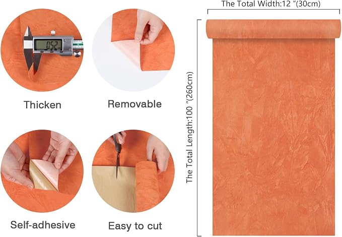 CHIHUT 12''x100'' Self Adhesive Orange Velvet Flocking Liner