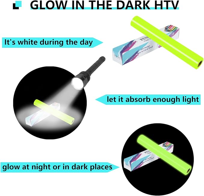 FUNKAKA Glow in The Dark Heat Transfer Vinyl Roll, Glow in The Dark HTV Vinyl