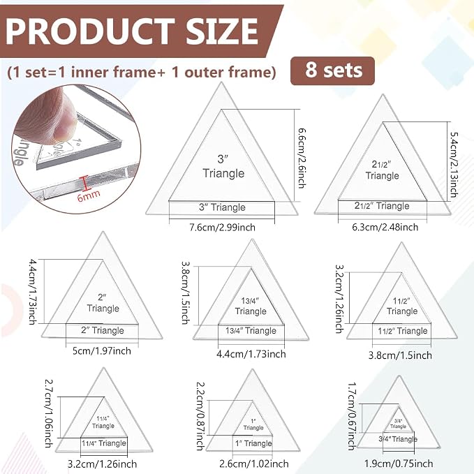 BENECREAT 16 Pcs Triangle Quilting Template, Acrylic Quilting Templates Rulers