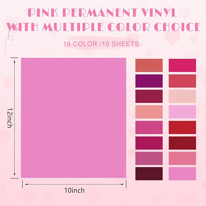 Tintnut Pink Permanent Vinyl 16 Sheets 12''x10'' Solid Color Adhesive Vinyl |