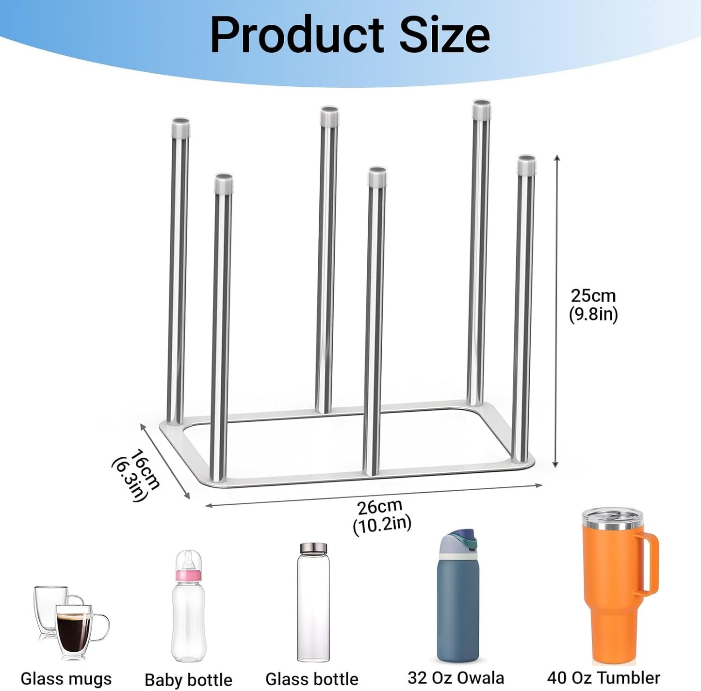 Water Bottle Drying Rack,Stainless Steel Bottle Rack Dryer, Plastic Bag Drying Rack, Baby Bottle Drying Rack,Space Saving Countertop Rack for Glass,Cups, Mugs,Mason Jars and Sports Bottles