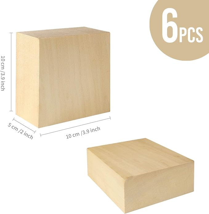 6 Pack Basswood Blocks for Crafting, Home DIY