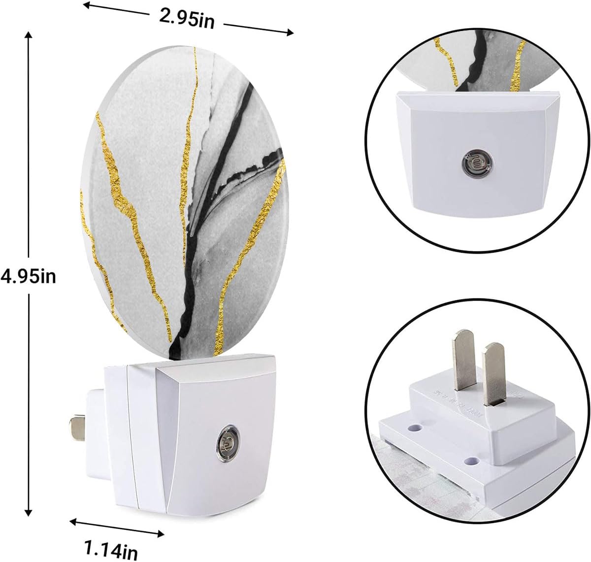 EKOBLA Modern Marble Pattern LED Night Light - Wall Plug-in Plug-in Nightlights with Auto Sensor, Dusk to Dawn Lighting for Stairs, Hallway & Kitchen (Gold & Grey)