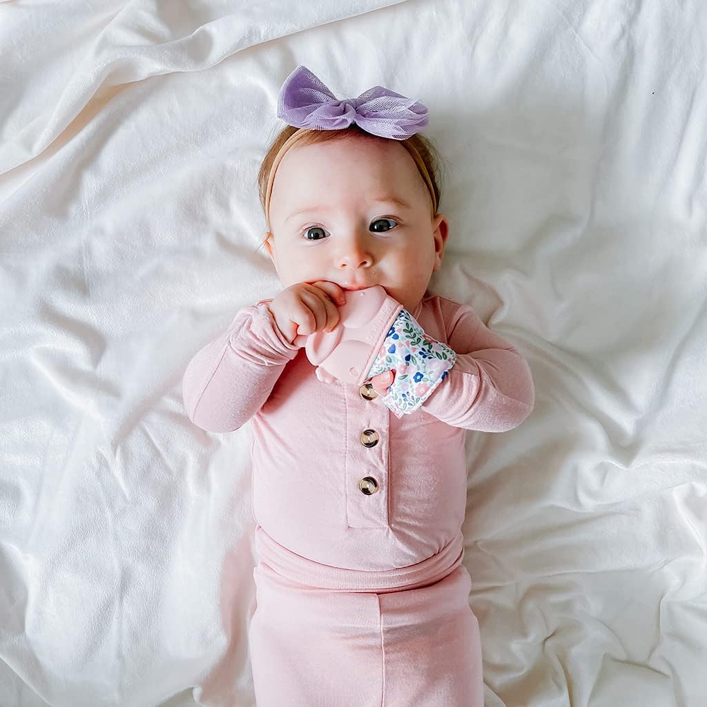 Itzy Ritzy Silicone Teething Mitt - Soothing Infant Teething Mitten with Adjustable Strap, Crinkle Sound & Textured Silicone to Soothe Sore & Swollen Gums - for Ages 3 Months & Up (Bunny)