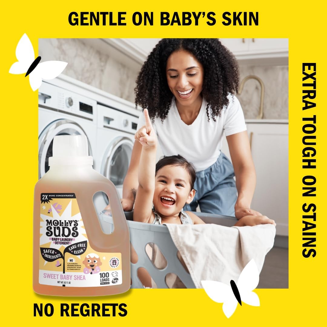 Molly's Suds Baby Liquid Laundry Detergent | Removes Formula, Poop & Spit-Up Stains | Extra Gentle for Infants, Babies, Toddlers (Sweet Baby Shea, 100 Loads)