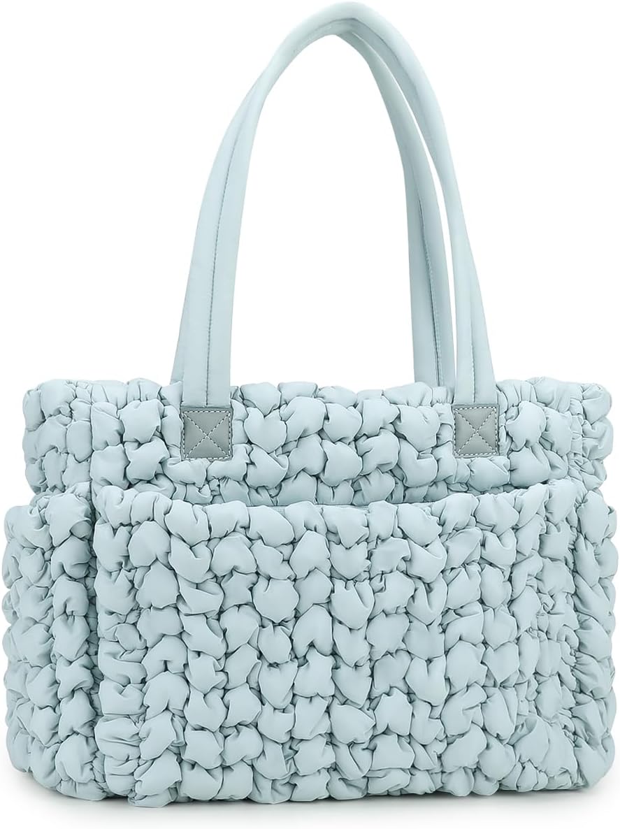 Lmbabter Puffer Quilted Tote Large Diaper Hobo Mommy Bag Hold 16“Laptop Stylish Cloud Handbag Carryall Daypack Travel Work