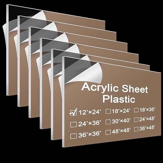 Roowest 6 Pcs 12 x 24 Inch, 1/8 Inch Clear Acrylic Sheet Plastic Sheet Cut to