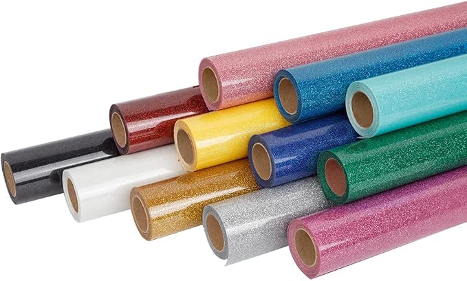 guangyintong Glitter Heat Transfer HTV Vinyl, 12 Rolls 12" x 5ft Glitter Iron