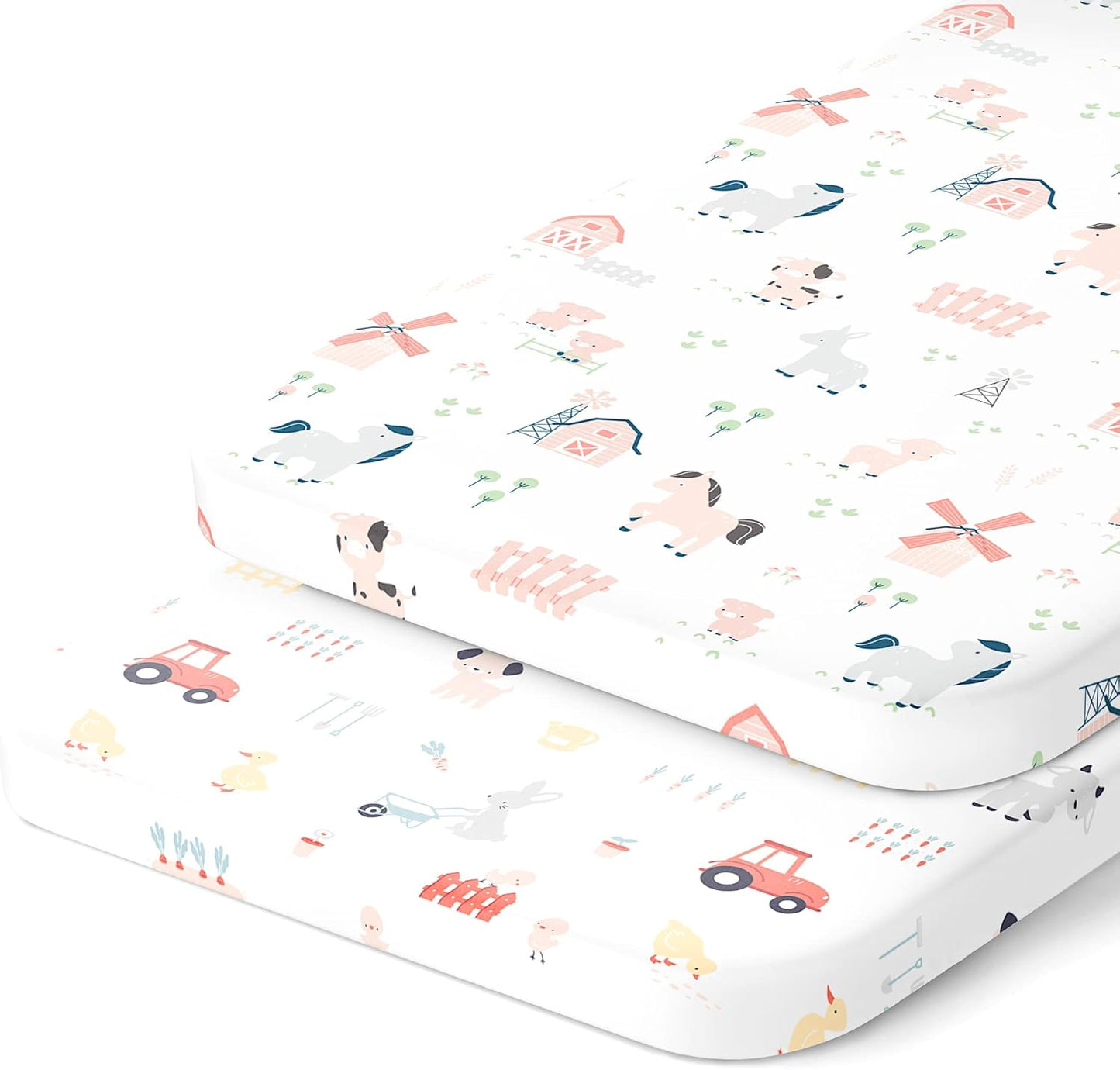 Bassinet Fitted Sheets Compatible with Ingenuity Foldaway Rocking, Dream & Grow, Poppy Traveler Bassinet – Snuggly Soft 100% Jersey Cotton – Farm Animals – 2 Pack