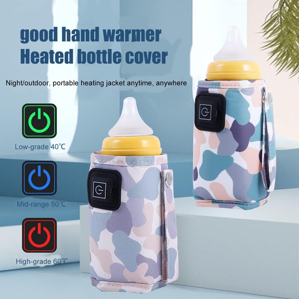 Car Travel Bottle Warmer,5V 2A USB Heating Bottle Warmer 40°C-60 °C Three Gear Adjustable Car Travel Milk Bottle Warmer Milk Heat Keeper Lightweight Milk Heater Cover,Gray