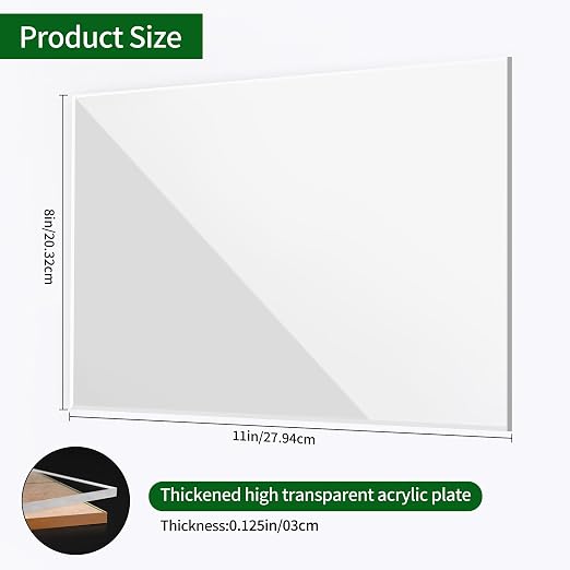 Acrylic Sheet 8 x 11 Clear Plexiglass Sheet 1/8 inch Thick 3mm,