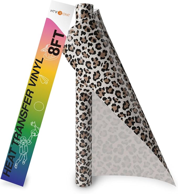 HTVRONT Heat Transfer Vinyl Roll, 12in x 8ft Leopard HTV | Light Leopard Iron