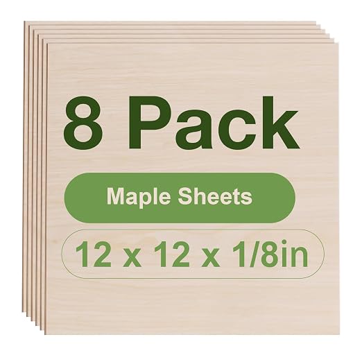 Rowood 8 Pack Maple Plywood 1/8, 3mm Wood Sheets Thin Unfinished Maple Plywood