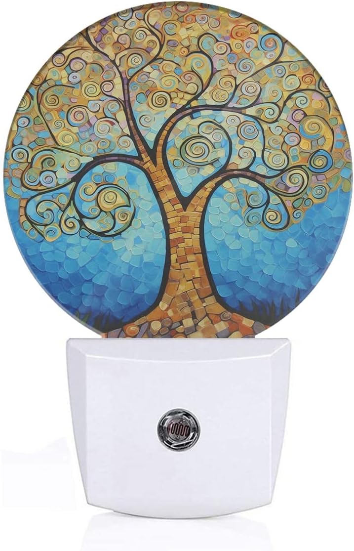 EKOBLA Art Tree Night Light, Tree with Golden Leaves Night Lights Plug into Wall Auto Sensor Led Lighting for Home Stairway Hallway Bedroom 0.5W Sleep Friendly