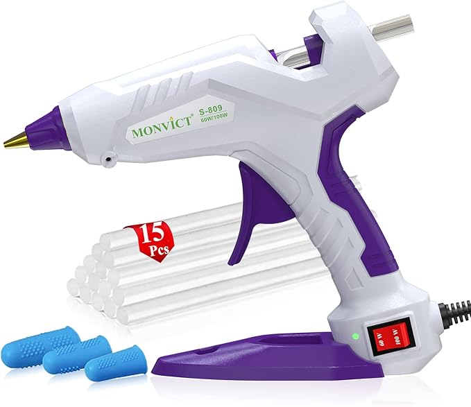 MONVICT Full Size Hot Glue Gun, Dual Temp 60/100W Base Stand | Heavy Duty Kit