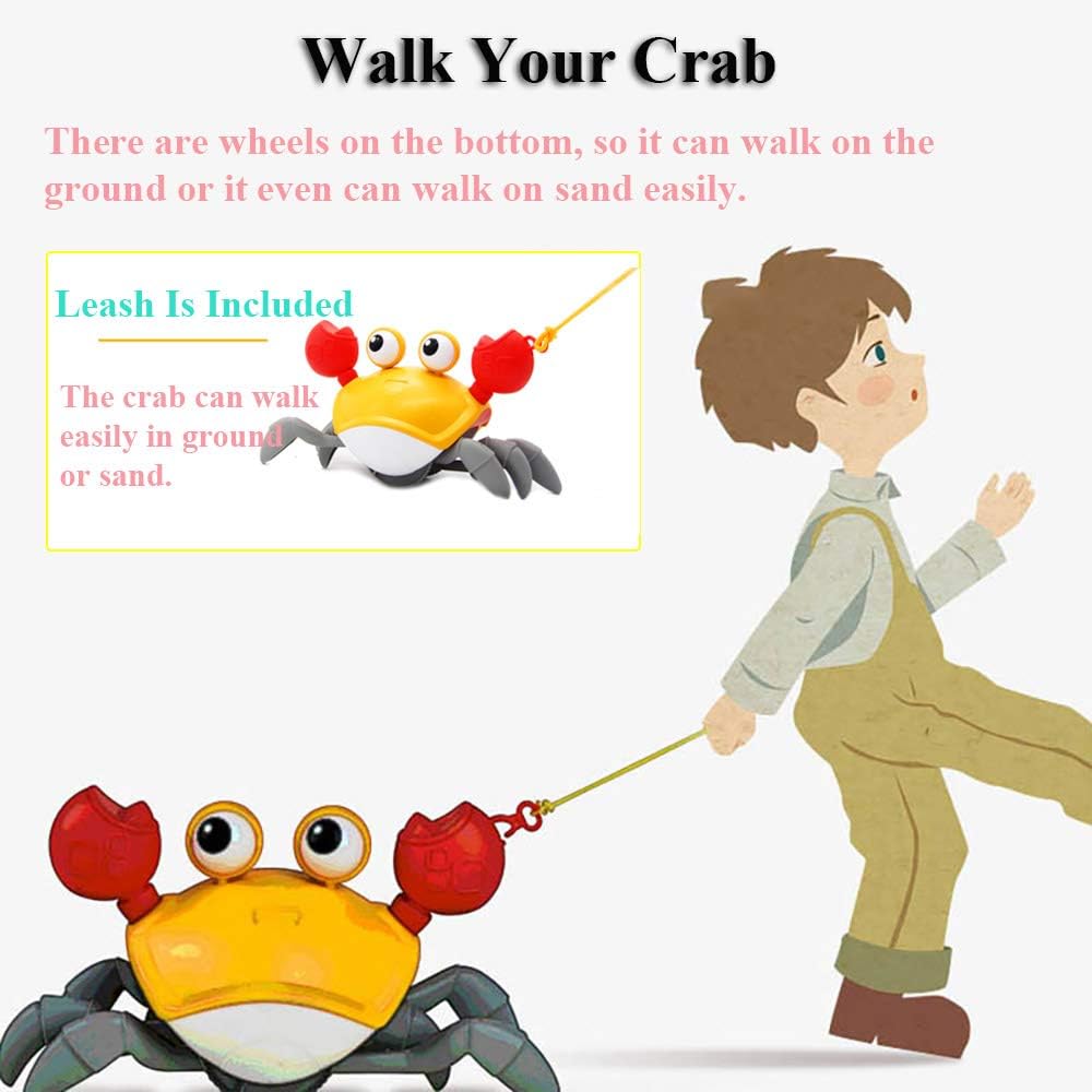Amphibious Bath Toy for Kids, Funny Windup Crabs Swimming Floating Toy Clockwork Beach Toy Push & Pull Crab Sand Toy with Leash (Orange)