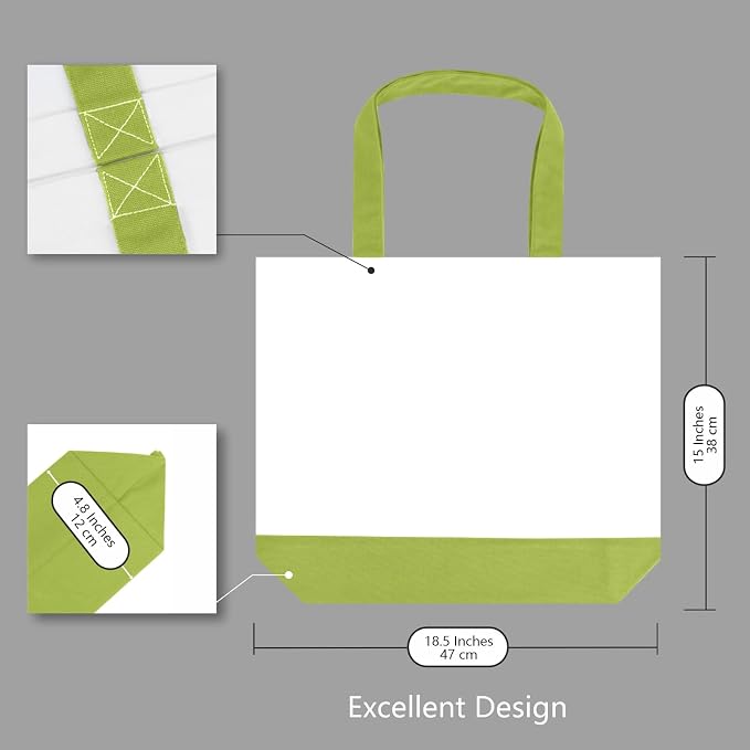 TOPDesign 3-Pack Super Strong Large 12oz Cotton Canvas Tote Bags, Reusable