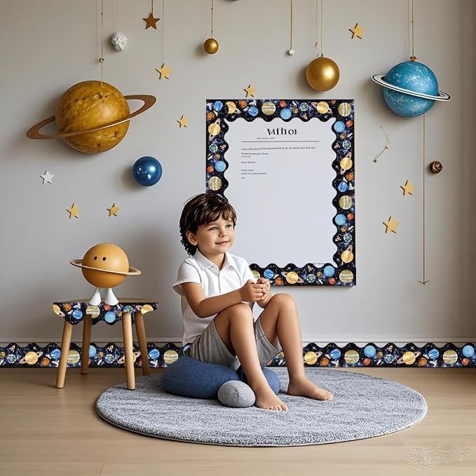 69 Ft Outer Space Border, Galaxy Space Scalloped Trim ，Night Sky Classroom