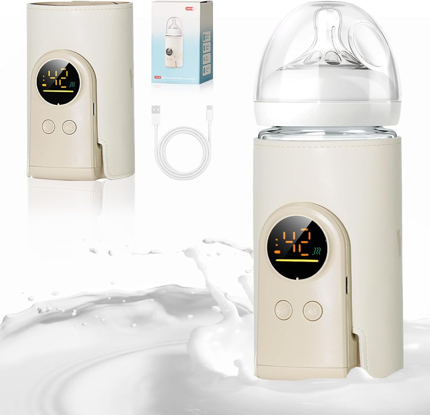 Bottle Warmer on the go,Comfortable Car Waterless Breastmilk Heater,Rechargeable Portable Milk Warmer for Travel,Fast Warming,Long-Lasting Warming up to 6-10H (6000 mAh)