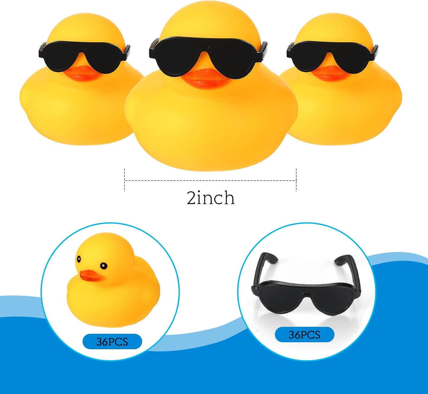 Chivao 36 Pcs Mini Rubber Ducks with 36 Sunglasses Rubber Ducks in Bulk Bathtub Duckies Toys for Kids Christmas Valentine Gifts Birthday Party Favors Cruise(Duck with Sunglasses)