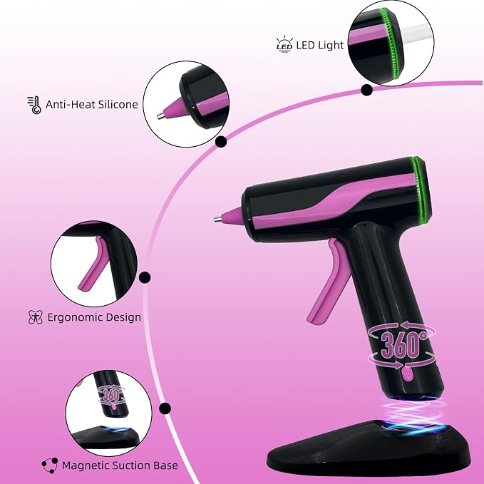 Cordless Hot Glue Gun Smart Power-Off, Mini Glue Gun Kit USB-C Rechargeable |