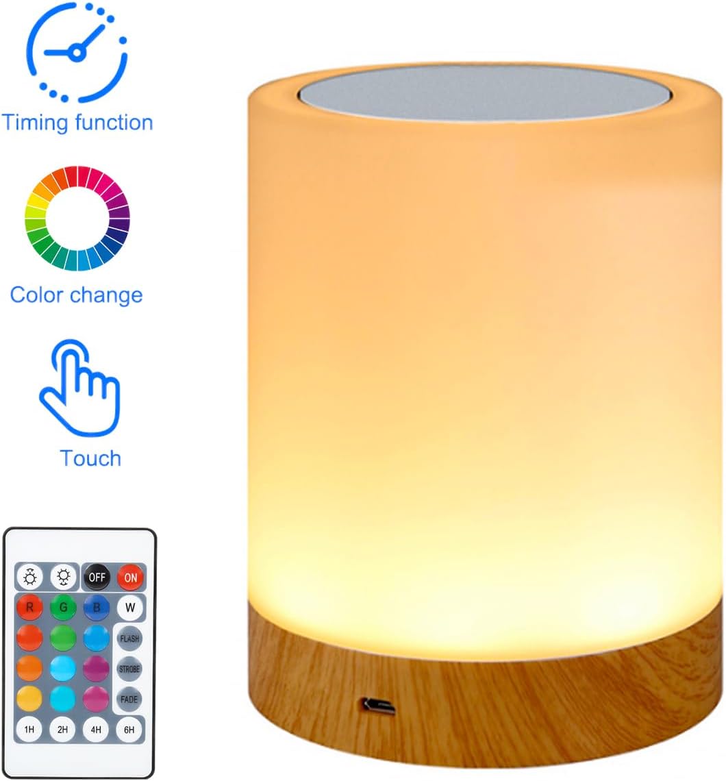 Night Light, Dimmable Touch Lamp for Baby Nursery, 13 RGB Colors 5 Brightness, Portable Rechargeable Bedside Table Lamp for Nightstand, Night Lamp for Kids Office Bedroom Living Room Camping