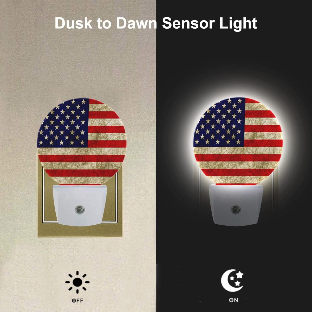 EKOBLA USA Flag Patriotic Night Light Vintage American Flag Plug-in Nightlights Home Auto Sensor LED Dusk to Dawn Light for Bedroom Bathroom Kitchen Corridor