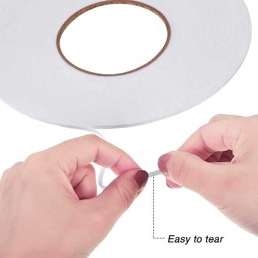 Tatuo 2 Rolls Double Sided Foam Tape 1/8 Inch by 50 Feet White PE Foam Tape