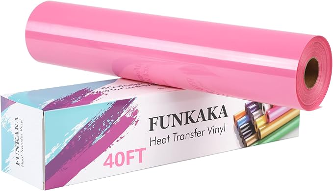 FUNKAKA Pink Heat Transfer Vinyl Rolls, Adhesive Glossy HTV Vinyl