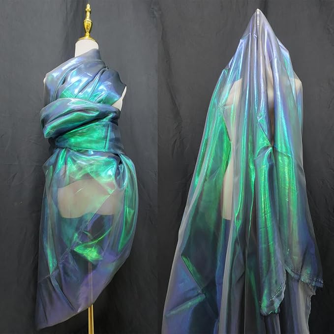 Dark Forest Green Iridescent Organza Fabric