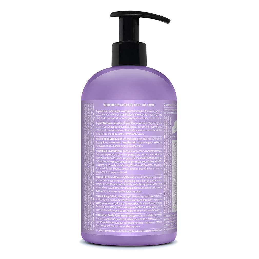 Dr. Bronner's - Organic Sugar Soap (Lavender, 24 Ounce) - Made with Organic Oils, Sugar and Shikakai Powder, 4-in-1 Uses: Hands, Body, Face and Hair, Cleanses, Moisturizes and Nourishes, Vegan