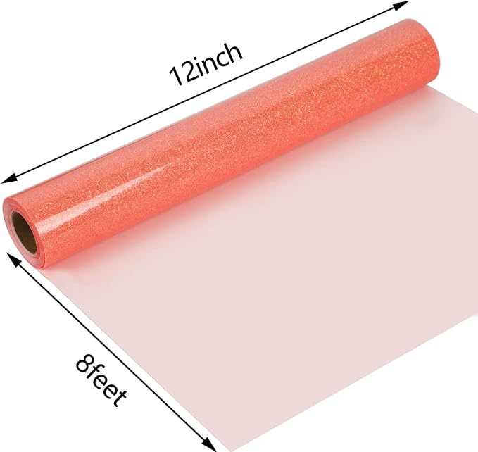 guangyintong Glow Glitter Orange Red Heat Transfer Vinyl HTV Rolls, Glitter HTV