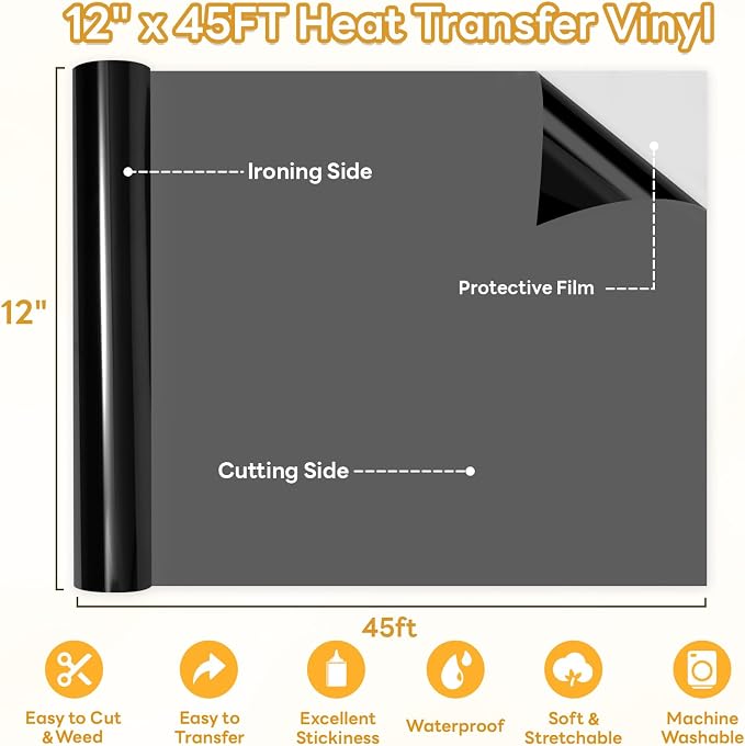 HTVRONT Black Heat Transfer Vinyl