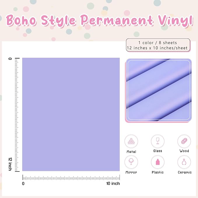 Tintnut Boho Permanent Vinyl 8 Sheets 12x10in Pastel Purple Adhesive Vinyl |