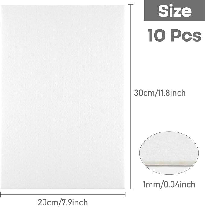 CHRORINE 10 Pcs White Felt Fabric Sheets Self Adhesive Felt Sheets 8 x 12