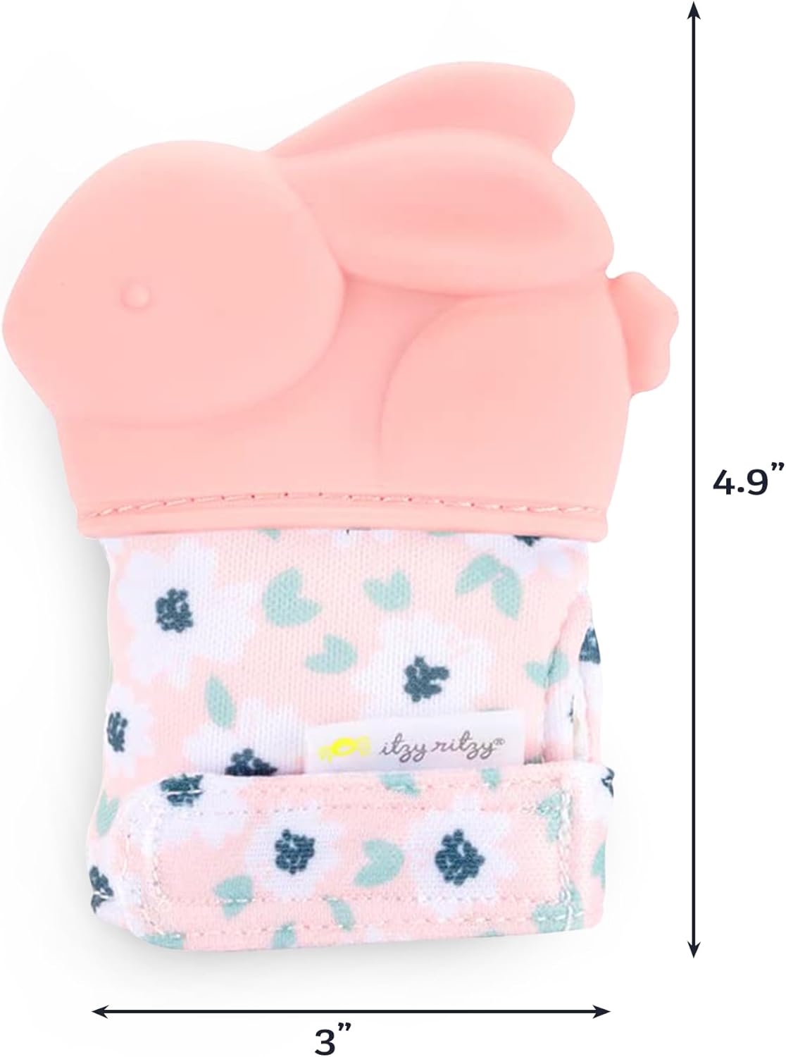 Itzy Ritzy Silicone Teething Mitt - Soothing Infant Teething Mitten with Adjustable Strap, Crinkle Sound & Textured Silicone to Soothe Sore & Swollen Gums - for Ages 3 Months & Up (Bunny)