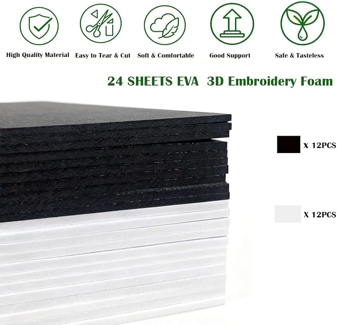 BLOSSIONA 24pcs 3mm Embroidery Foam Sheets