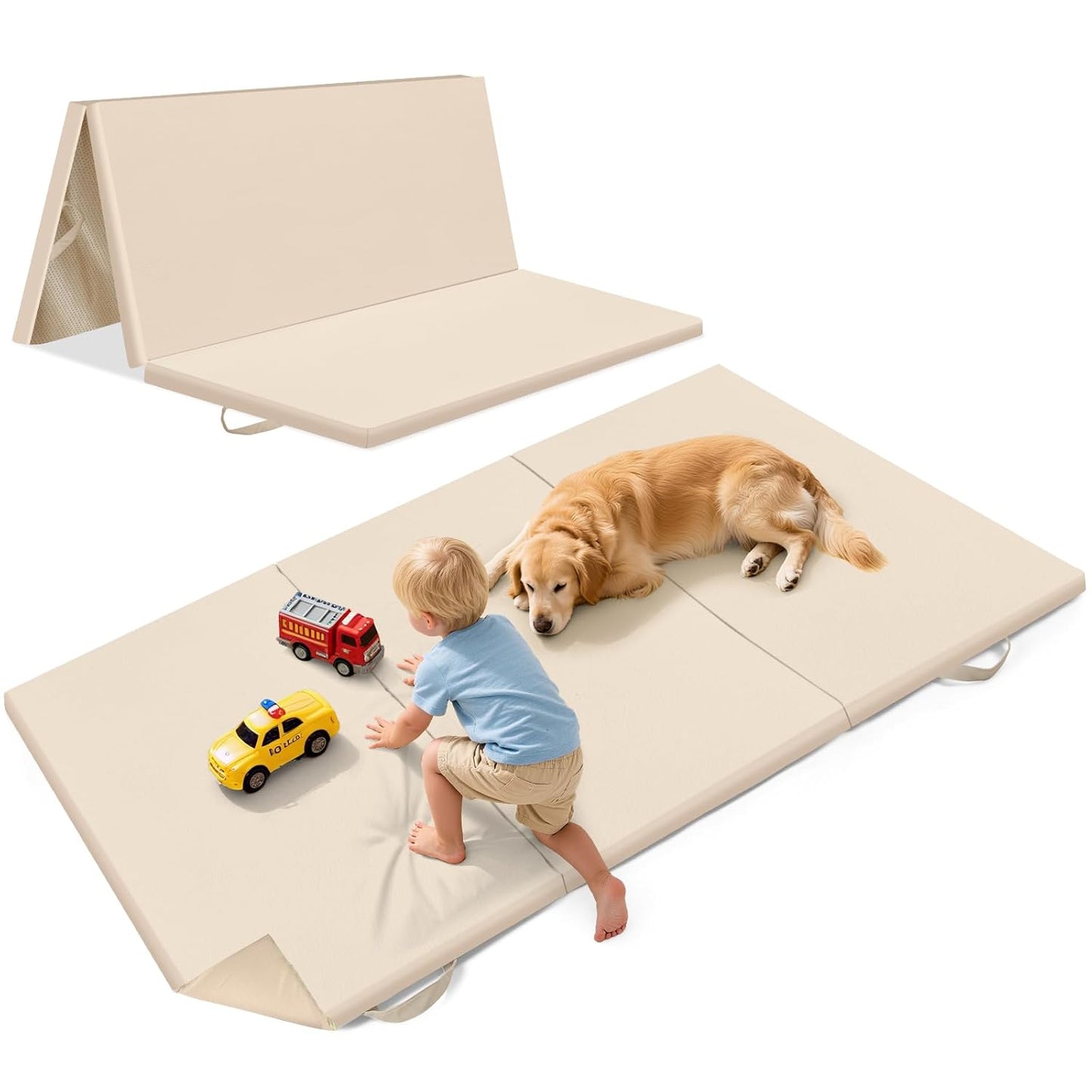 39X59Inch Trifold Thick Foam Play Mat for Babies| Soft Padded Foam Floor Mat for Kids Playroom | Foldable Playmat | Non-Slip Crawling Removable Cover Washable Crawling Playmat Infant