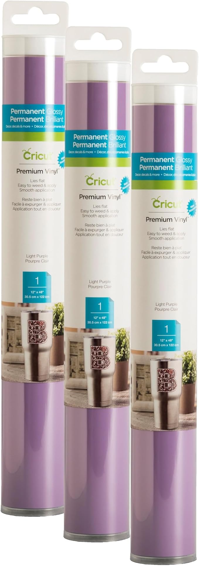 Cricut Premium Permanent Vinyl, Light Purple | 3-Pack of 4ft Rolls
