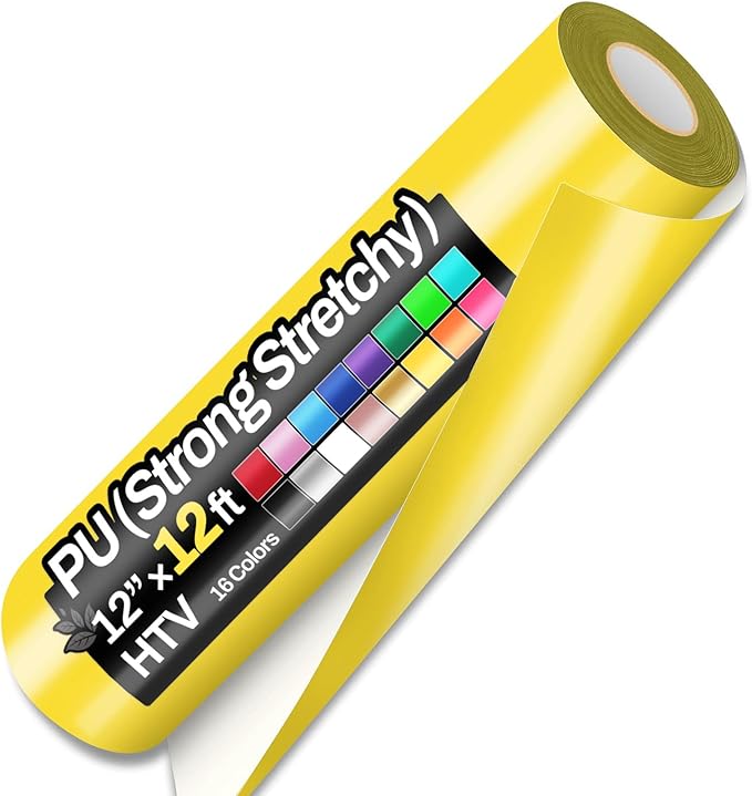 Sooez 12" x 12ft Heat Transfer Vinyl Rolls, PU HTV Vinyl Yellow