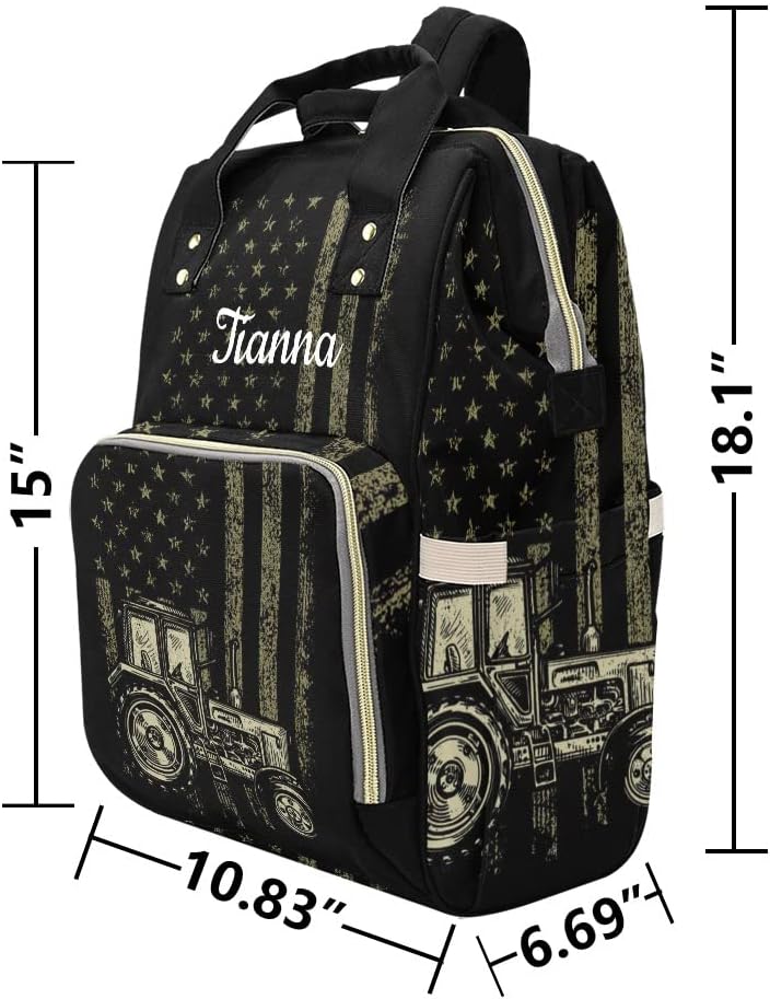 American Flag Car Truck Diaper Bags with Name Waterproof Mummy Backpack Nappy Nursing Baby Bags Gifts Tote Bag for Women
