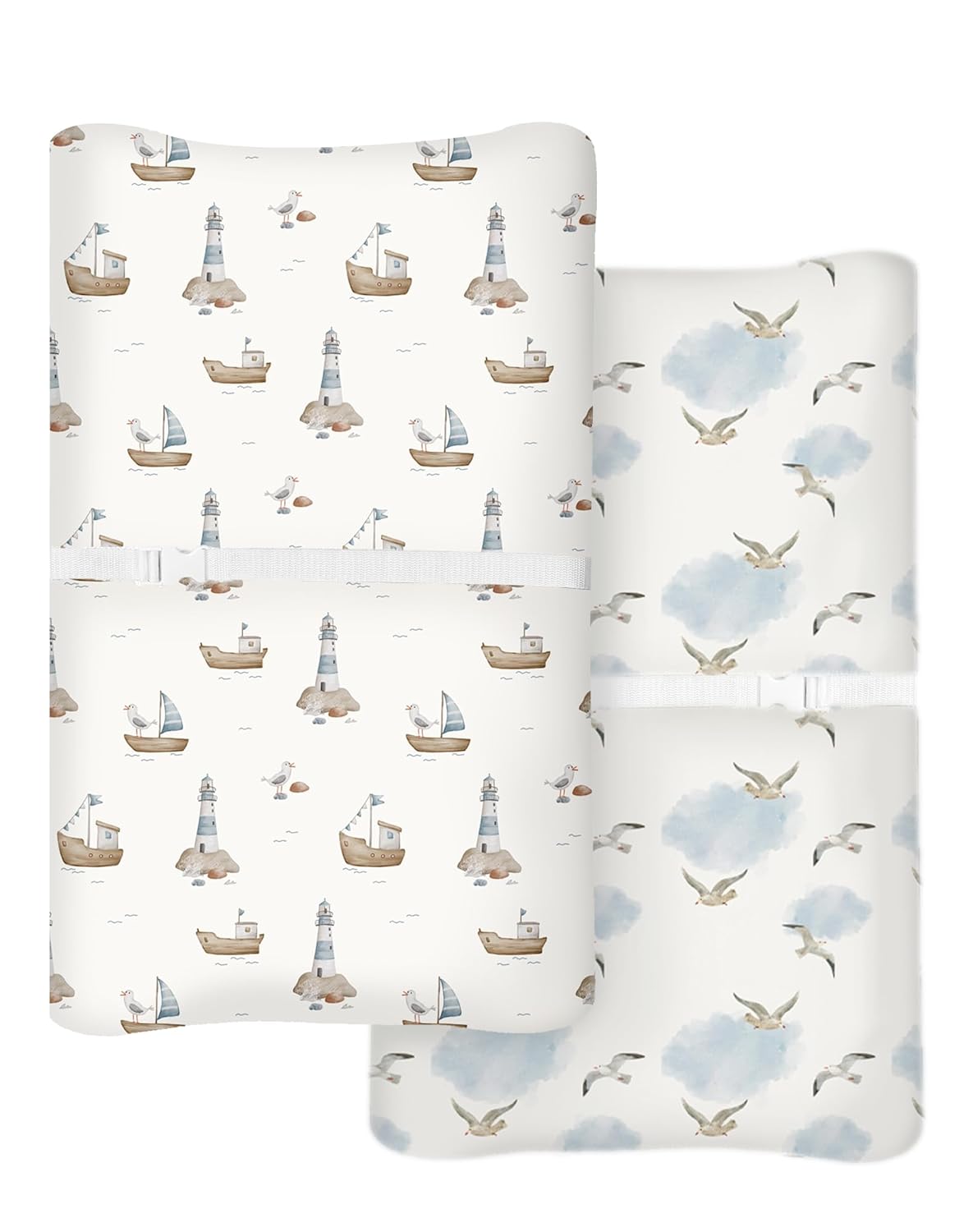 Changing Pad Cover for Baby Boys Girls 2 Pack, Fits Standard 32”×16” Changing Table Pads, Silky Breathable Stretch Knit, Machine Washable (Sailing Waves)