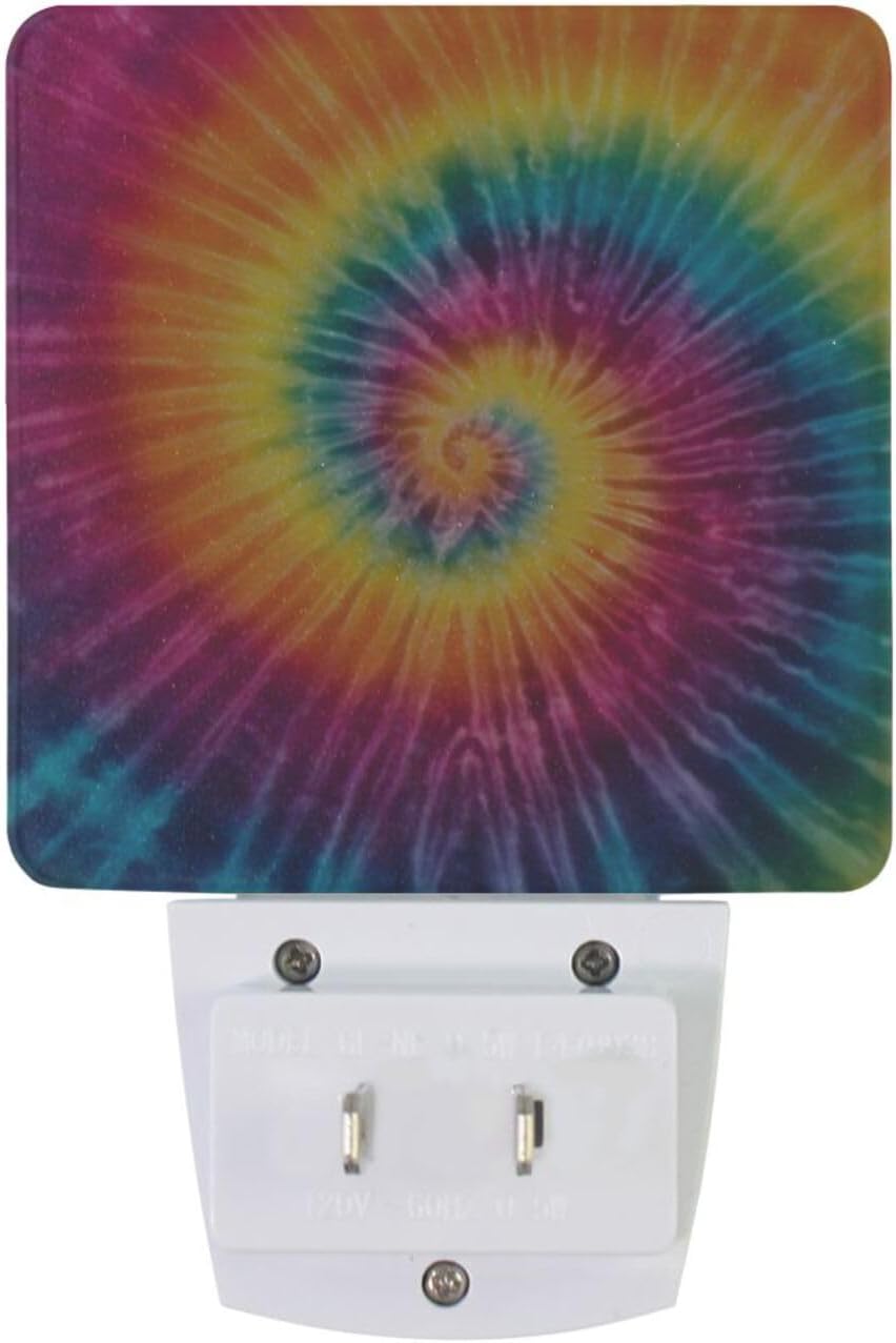 Aslsiy Night Light for Kids Bright Rainbow Spiral Tie Dye (2) Plug in Wall Lamp LED Dusk to Dawn Sensor Energy Saving Nightlight for Boys Girls Men Women
