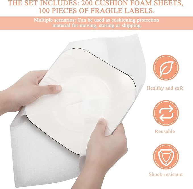 200 Pack 12 x 12 Inches Foam Sheets Cushioning Foam Sheets