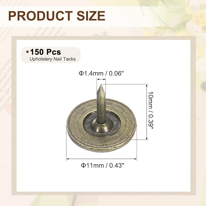 uxcell 150Pcs Upholstery Tacks, 11mmx10mm Flat Head Thumb Tack Decorative