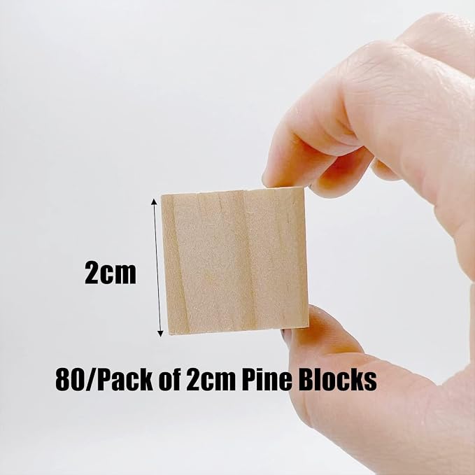 Wood Blocks for Crafts, Unfinished Wood Cubes, 2 cm Natural Wooden Blocks