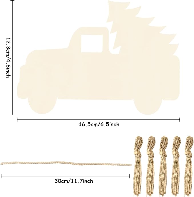 16Pcs Unfinished Paintable Blank Wooden Christmas Tree Car Festival Decoration